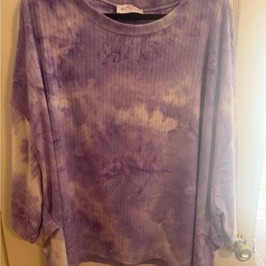 Relaxed Purple 3/4 Sleeve Ribbed Hoodie